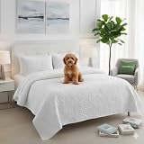 HaraDeco Colcha Blanca Floral Lisa - Colcha de Verano Ligera con 1 Funda de Almohada - Cubrecama para Todas Las Estaciones - Hogar y Hostelería - Cama Individual 90 cm