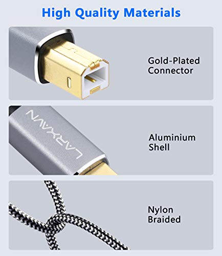 Larxavn Printer Cable, Usb Printer Cable 25Ft Usb 2.0 Type A Male To B Male Scanner Cord Usb B Cable High Speed For Hp, Canon, Epson, Dell, Brother, Lexmark, Xerox, Samsung Etc #TOP5