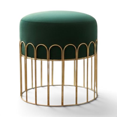 Image of Premium Gold Metal Ottoman Pouffe Stool & Footrest for Living Room & Bedroom | Bottle Green Soft & Classy Mosha Fabric with Arch Frame | 18 inch Height | Luxury Multipurpose Furniture & Home Decor