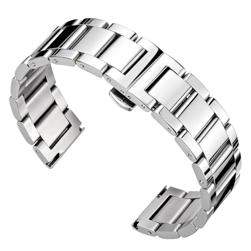 Image of BINLUN Thick Stainless Steel Watch Band Metal Heavy Polished Matte Brushed Finish Watch Strap Replacement for Men Women 16mm /18mm /20mm /21mm /22mm /23mm /24mm /26mm
