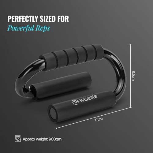 Image of Wiselife Push Up Bar Pair | Anti Slip Base for Home Gym & Workout Training | Heavy Duty Durable Push Up Bars for Chest, Arms & Core Strength | Ergonomic Comfortable Grip Handles S-Shape (Black)