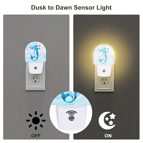 Image of Watercolor Blue Mermaid Night Light for Kids,Pastel Pink Glitter Liquid Marble Plug in Night Light with Dusk to Dawn Sensor, 0.5w Energy Saving Nightlight for Hallway Stairway Kitchen Bedroom