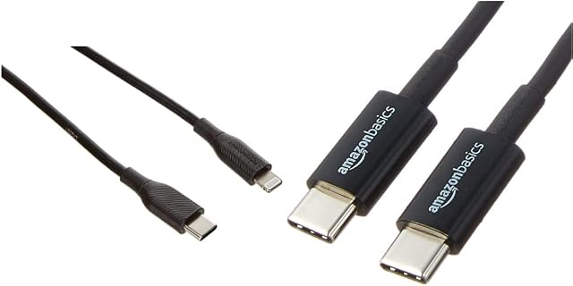 Amazon Basics Câble USB-C vers Lightning, chargeur certifié MFi pour iPhone 11 Pro/11 Pro Max - Black, 0.90 m & USB Type-C to USB Type-C 2.0 Cable - 0.9 m - Black