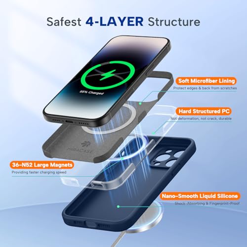 Image of Miracase Magnetic for iPhone 14 Pro Max Case, [Soft Anti-Scratch Microfiber Lining], Compatible with MagSafe, Silicone Shockproof Protection Phone Case for iPhone 14 Pro Max,Dark Blue