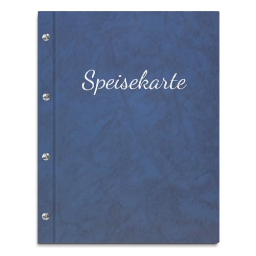 Handgefertigte Speisekarte/Menukarte in blauer Marmoroptik – Inkl. 12 Sichthüllen zum Austauschen – Handgeprägter Coverdruck in versch. Farben