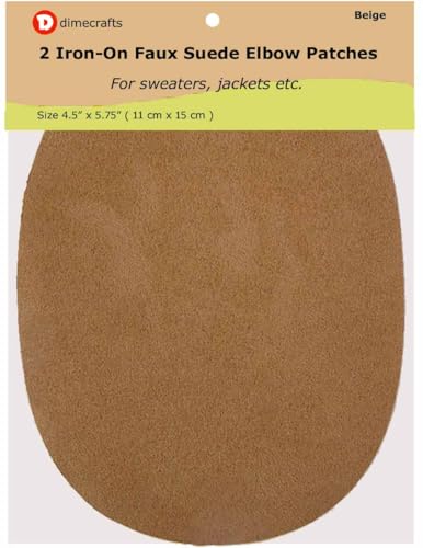 -2 Iron-on Faux Microfiber Suede - Elbow Patches Size 4 1/2 in x 5 3/4 in (Microfiber Beige)