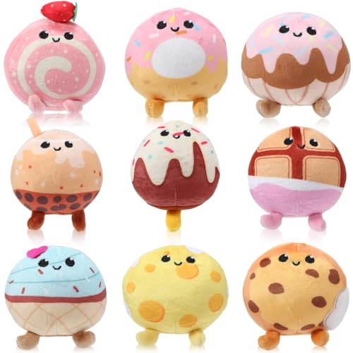 Libima 9 Pcs Mini Stuffed Animals Keychains 3.15 Inch Small Plush Ornaments Bulk Cute Plush Toys for Baby Shower Birthday Party Decors Gift Bags Fillers Easter Basket Stuffers(Desserts)