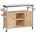 LZ LEISURE ZONE Large Outdoor Grill Table, Farmhouse Solid Wood Outdoor Kitchen Island Bar Table with Stainless Steel Top, Rolling Bar Cart with Storage Cabinet for Patio/Kitchen/Grill, Natural