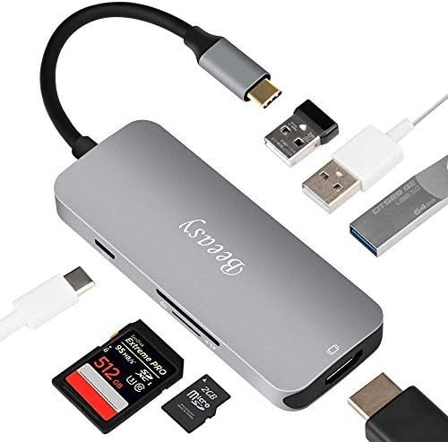 Beeasy USB C Hub, 7-in-1 Type C Adapter for MacBook Pro 2016/2017 / 2018 and Other USB C Laptops (Sliver)