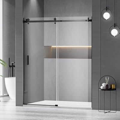 56-60" W x 72" H Shower Door,Frameless Sliding Shower Door with 1 Handle,Shower Glass Door with 5/16" (8mm) Clear SGCC Tempered Glass, Stainless Steel Hardware,Matte Black