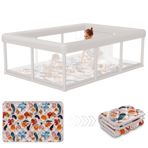 Image of Baby Playpen 74 inchx50 inch Play Pens for Babies and Toddlers, Large Play Yards for Indoor & Outdoor with Zipper Gates, Breathable Mesh with Mat