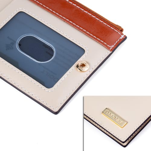 Image of ANDOILT Women's Genuine Leather Wallet RFID Blocking Credit Card Holder Zipper Purse Cell Phone Handbag
