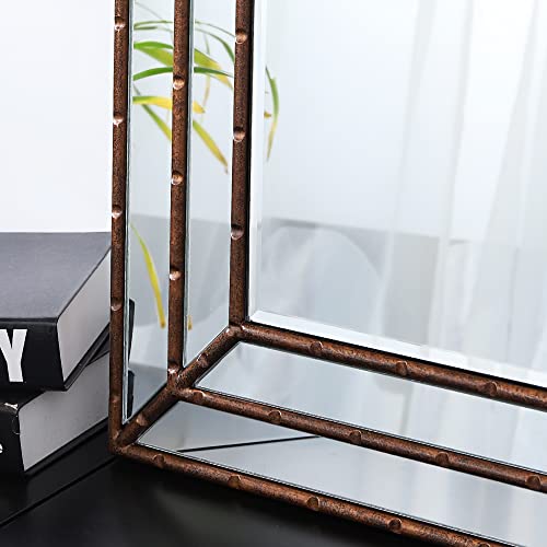 Chende Large Mirror For Decor, 33" X 24" Decorative Wall Mirror With Bronze Finish And Beveled Edge, Wood Farmhouse Mirror For Dining Room, Living Room, Hallway #TOP1