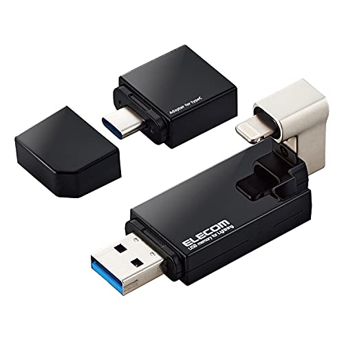 ELECOM MF-LGU3B032GBK USB ޸ 32GB ȣȯ IPHONE  IPAD MFI  LIGHTNING TYPE-C   BLACK