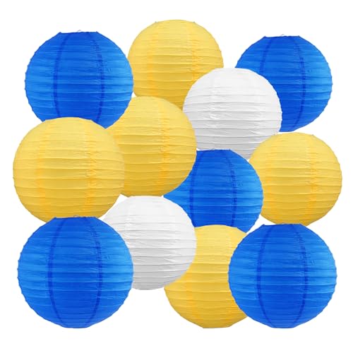 BEISHIDA Blue Yellow White Paper Lanterns 8/10/12 Inch Round Chinese Lamp