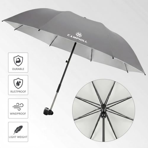CAMPHILL 2 Pack Beach Umbrella with Clamp Sun Shade,Adjustable Umbrellas with Clip,UPF50+ Sunshade for Beach Chair,Stroller,Fishing,Camping,Patio,Wheelchair,Golf Carts,Grey by CAMPHILL - Used condition - Image 3