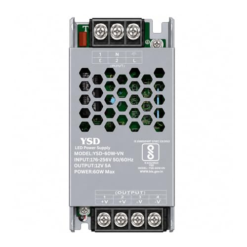 Image of YSD Strip Light Driver 12V 5AMP 60W AC to DC Switching Adaptor Convertor Driver /Power Supply for LED Strip Light Lamp /CCTV Camera /Security System /Radio /Computer Project (12V 5AMPS)