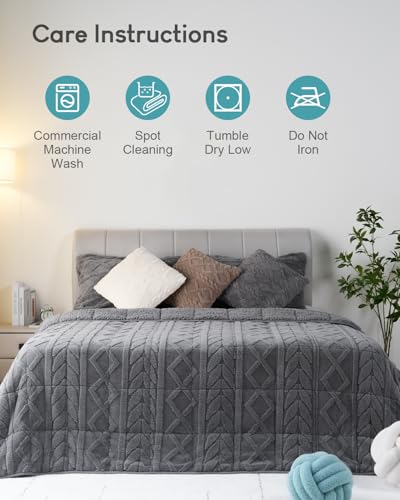 Cottonblue Jacquard Sherpa Weighted Blanket 15lbs for Twin/Full Bed - Ultra Soft, Cozy Comfort Blanket for Relaxation and Sleep, Heavy Bed Blankets with Cemaric Beads, 48x72 Inches, Grey