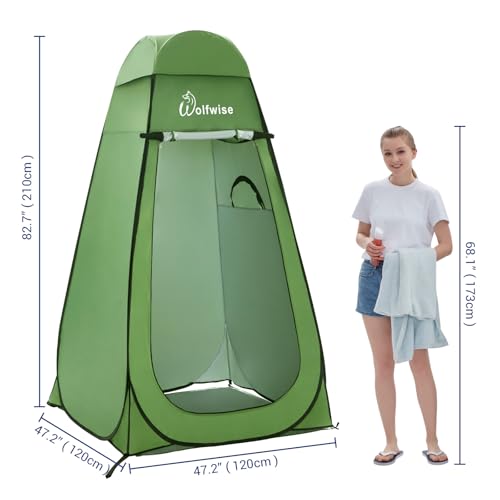 Image of WolfWise PRO Pop Up Shower Tent with Silver Coated, Floor and Rain Fly | Portable Changing Tent with Window & Carry Bag for Camping, Outdoor Privacy Toilet Bathroom with UV Protection, 75 inch /79 inch /83 inchH