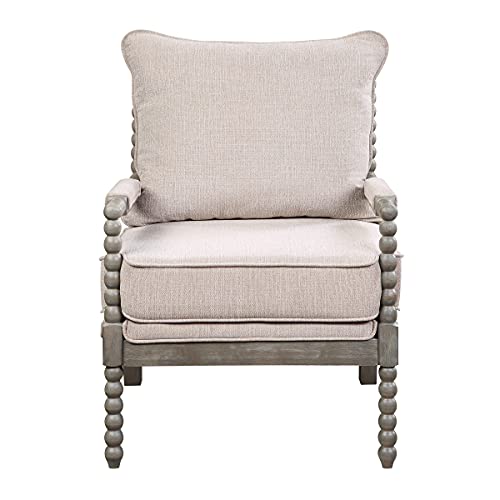Osp Home Furnishings Abbott Spindle Accent Chair With Padded Spring Seat And Brushed Grey Base, Linen Fabric #TOP2