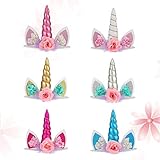 Con cuerno de unicornio, orejas de animales y decoración de flores, delicado y bonito.