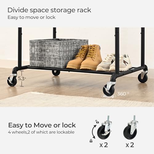 FOUCSSOMEI Heavy Duty Clothes Rack, Rolling Clothing Rack, Garment Rack with Wheels, Double Rod, Max 400Lbs, Black — view 4