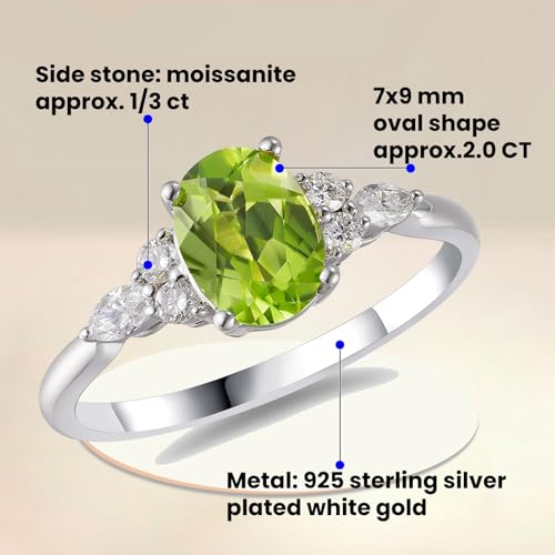 Peridot Engagement Ring for Women 9x7mm Oval Shape 925 Sterling Silver August Birthstone Promise Statement Ring Anniversary Valentine's Day Christmas Gift for Wife Mother Size 5 to 122