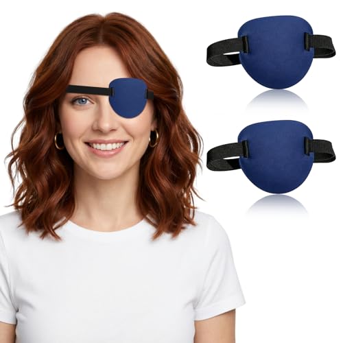 Image of 2 Pcs 3D Eye Patches for Adults, Adjustable Medical Eyepatch for Right or Left Eye,One Eye Cover for Amblyopia Lazy Eye,Pirate Costume (2 Deep Blue)