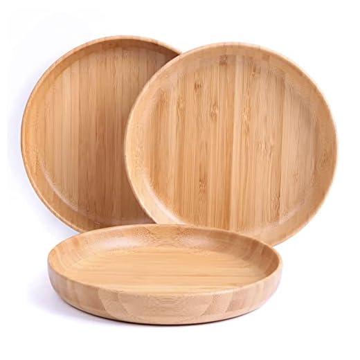 cluzelar Bamboo Plates Reusable Round for Food,Bamboo Serving Platter,Bamboo Dinnerware Sets,Tableware Set of 3,Cute Plate for Dessert,Appetizer,Cheese,Coffee