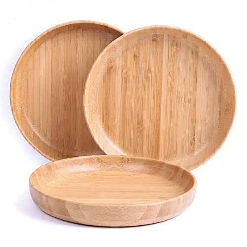 cluzelar Bamboo Plates 7.5Inch Round Bamboo Plates Reusable Dinner Plates Tableware Set of 3 Wooden Plate Lightweight Dishes Snack, Dessert, Unbreakable Classic Plate by cluzelar - Used condition - US$21.29