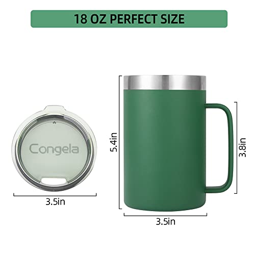 Congela 18Oz Premium Stainless Steel Insulated Coffee Mug With Handle, Double Wall Insulated Coffee Mug, Travel Camping Cup With Tritan Lid, Green Color(Forest, 18Oz) #TOP1