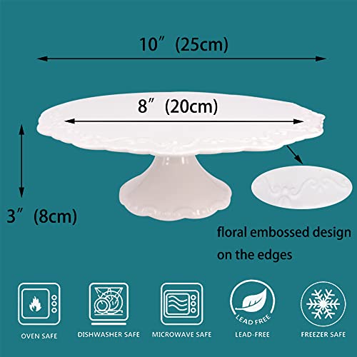 Bpfy 10 Inch Round White Ceramic Cake Stand, Decorative Cupcake Stand, Dessert Display Plates For Snacks And Cookies, Floral Embossed Victorian Candy Dish, Baby Shower, Birthday, Wedding Party Decor #TOP1