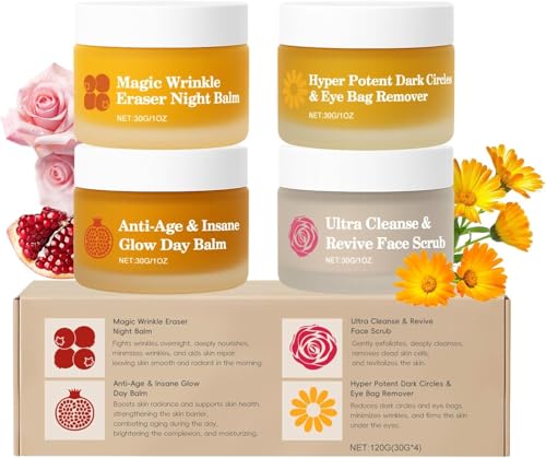 Crema Facial Orgánica para Piel Madura, Set de Cuidado Facial Antiedad 4 en 1 con Granada, Rosa Mosqueta Ártica y Árnica, Loción Reafirmante y Nutritiva, Reduce Líneas de Expresión y Arrugas