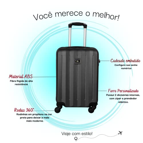 Kit de Malas de Viagem de Bordo Com Rodas 360° Fibra Rígida ABS ANAC