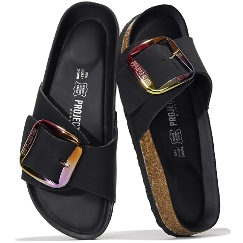 Image of Project Cloud 100% Genuine Leather Sandals Women Dressy Beach Essentials Slides for Women Footwear - Lightweight with Memory Foam Insole Sandals for Women 2026 - Womens Slides