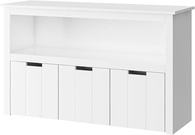 FOREHILL Storage Cabinet 3 Drawers with Rolling Wheels Wooden Bookcase Storage Bench Entryway Organizer White for Living Room 102×33×61.5cm