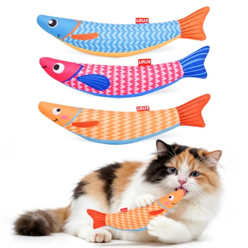 LIFLIX 猫 おもちゃ マタタビ玩具 魚 ひとり遊び キャットニップ入り 猫用ぬいぐるみ 3点セットの商品画像（Amazon）