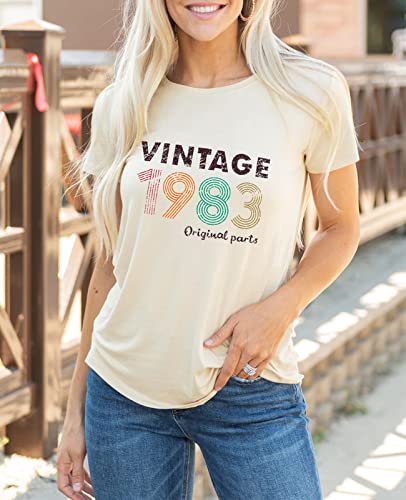 Vintage 1983 T Shirt For Women 40Th Birthday Shirts Women 1983 Birthday Gift Idea Shirts Birthday Party Retro Tee Tops Beige #TOP1