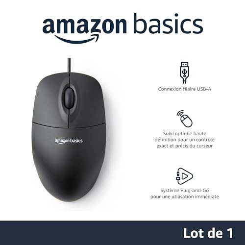 Amazon Basics Souris Optique USB à 3 Boutons pour Windows et Mac OS X Noir – vue 2