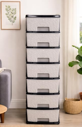 Image of KITCHIVO Plastic Modular Drawer Storage Chest Of Drawers Organizer Storage Box, Large Stomo Racks For Multipurpose Anti-slip Shoes Organizers (Grey, 7 Layer)