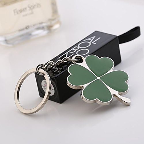 Amosfun 6pcs Four-leaf Clover Fortune Keychain Lucky Shamrock Sparkling Charm Keyring St.Patrick Day Gift