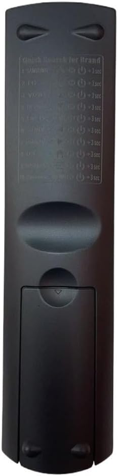 Back of the XINFUTE A-TV18+ remote control showing a list of TV brands and corresponding button combinations for quick search.