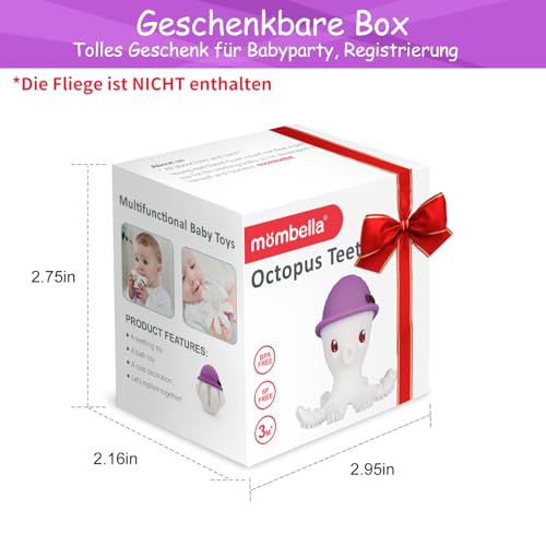 Baby Beißspielzeug für Babys 6-18 Monate, Mombella Octopus Beißring, weiches Silikon Kauspielzeug für 9 Monate altes Kind, um wundes Zahnfleisch zu melden, tolles Baby Geschenk, lila