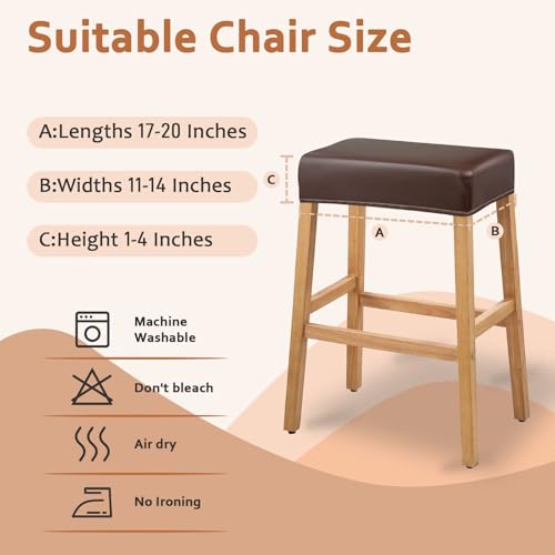 Image of PU Leather Bar Stool Covers Rectangular, 100% Waterproof Stool Covers Rectangle Super Stretch 20% Thicker Leather Saddle Stools Cover Rectangular Counter Bar Stools with Elastic Band (2 PCS, Coffee)