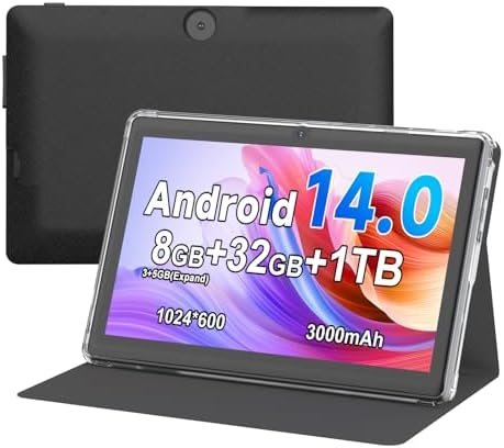 Vyrolinia Tablet 7 Inch Andriod with Protective Case, RAM 8GB(3+5Expand) ROM 32GB 1TB Expand, IPS 1024 * 600 Bluetooth, WiFi, GMS, Widevine L1,YouTube, Netfilx (Black)