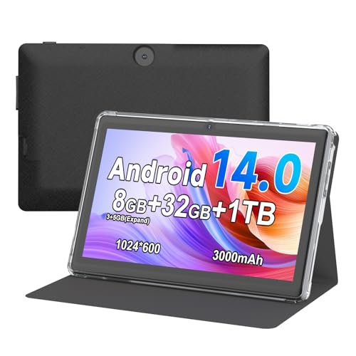 Image of Tablet 7 Inch Andriod with Protective Case, RAM 8GB(3+5Expand) ROM 32GB 1TB Expand, IPS 1024 * 600 Bluetooth, WiFi, GMS, Widevine L1,YouTube, Netfilx (Black)