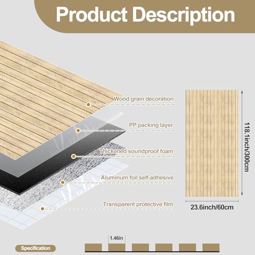 Chejiaye Wood Grain Peel and Stick 3D Wall Panel -23.6"x118"Soundproof Self-Adhesive Wall Sticker, Removable Thick PVC Slat Contact Paper for Kitchen Bedroom,Ceiling Wall Decoration (Log Color) by Chejiaye - Used condition - Image 4
