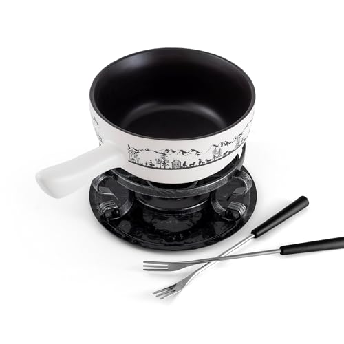 Swissmar Heidi Cheese Fondue Set - 2.8 QT / 2.65 L - Ceramic Fondue Pot with Rechaud, Fondue Burner, 6 Forks & Recipe Card - Ideal for Melting Cheese, Chocolate & Caramel - White by Swissmar - Used condition - US$74.26