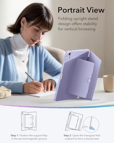 Image of ESR for iPad (A16) 11th Generation Cover, iPad 11th /10th Gen Cover (2025 /2022), Vertical Stand Case, Multi Stand Angles, Ultra-Stable Case with Pencil Holder, Flip Series, Light Purple