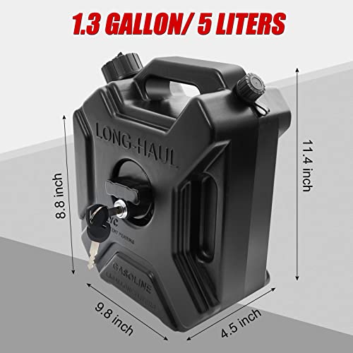 1.3 Gallon Portable Petrol Diesel Storage Gas Can 5L Gas Tank Fuel With Lock & Key Black Compatible With Motorcycle Su (Black) #TOP5